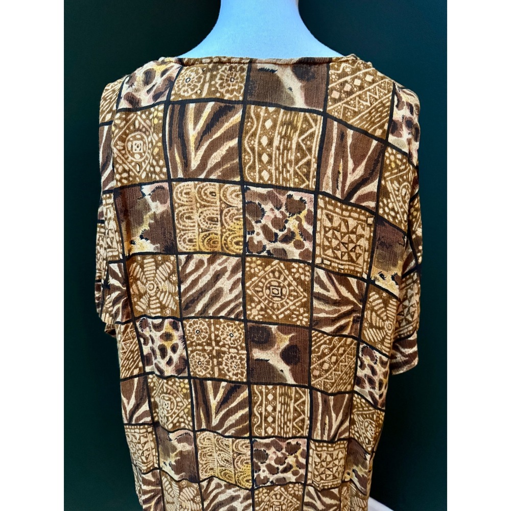 Vintage Club Z Collection Animal Print Patchwork Button Front‎ Blouse Women's 14 - Picture 6 of 8